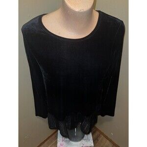 Signature Studio Shirt Black Velvet Tunic Shirt w/Lace Trim Womens Large